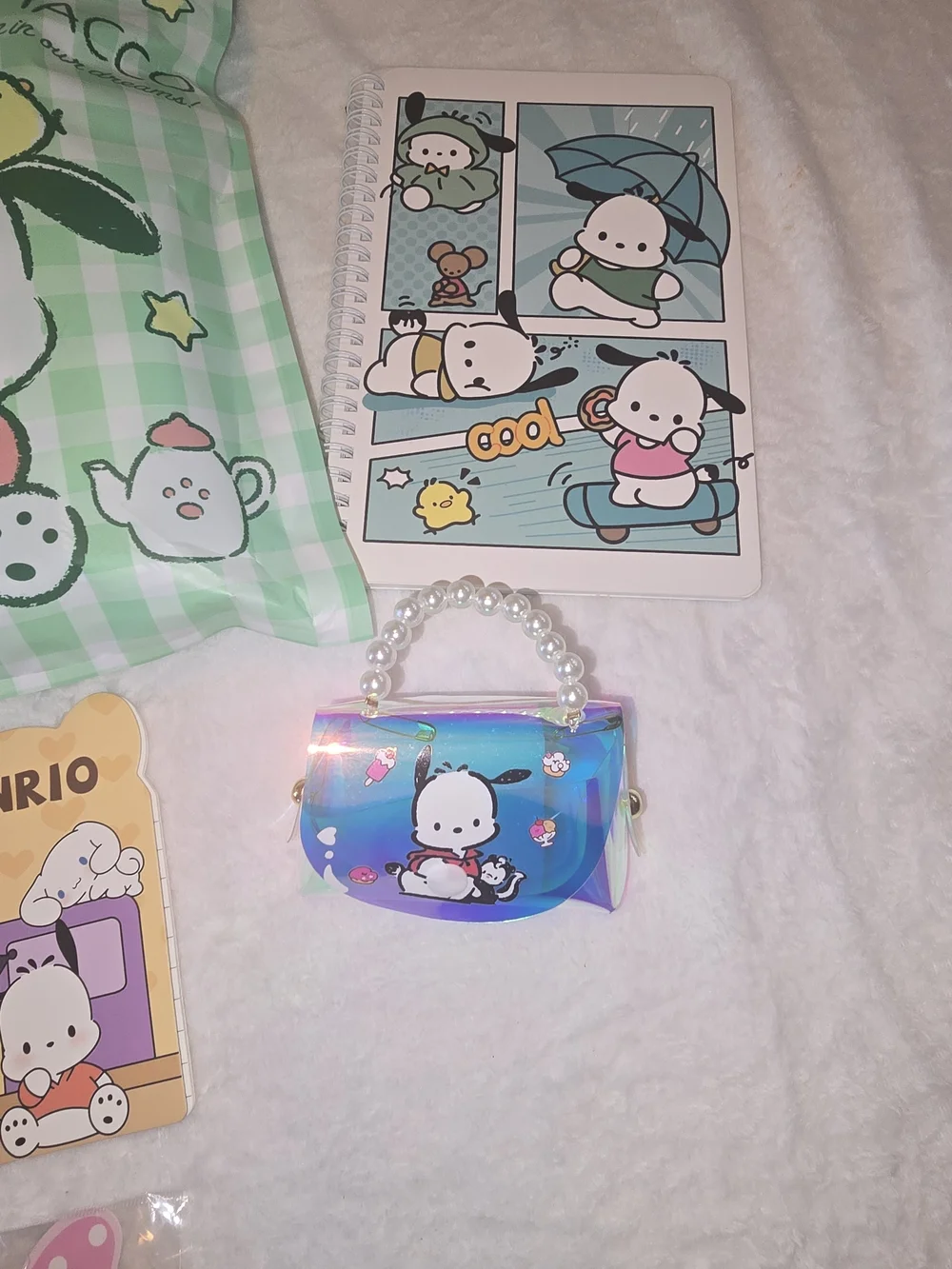 Sanrio Pochacco 8-Pc Mega Bundle! NEW Tablecloth Tote Bag Socks Journal Jewelry